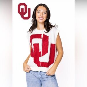 New! QUEEN OF SPARKLES Licensed Oklahoma Sooners Oversized Sweater Vest Stunning